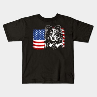 Proud Sheltie American Flag patriotic gift dog Kids T-Shirt